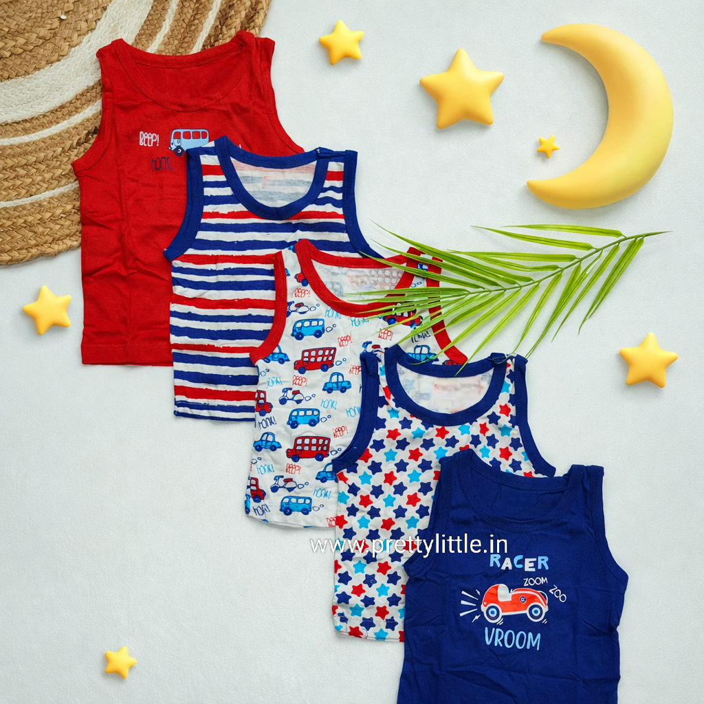 Comfy Tots Cotton Sleeveless Vest value Pack (pack of 5) – 0-2 Years