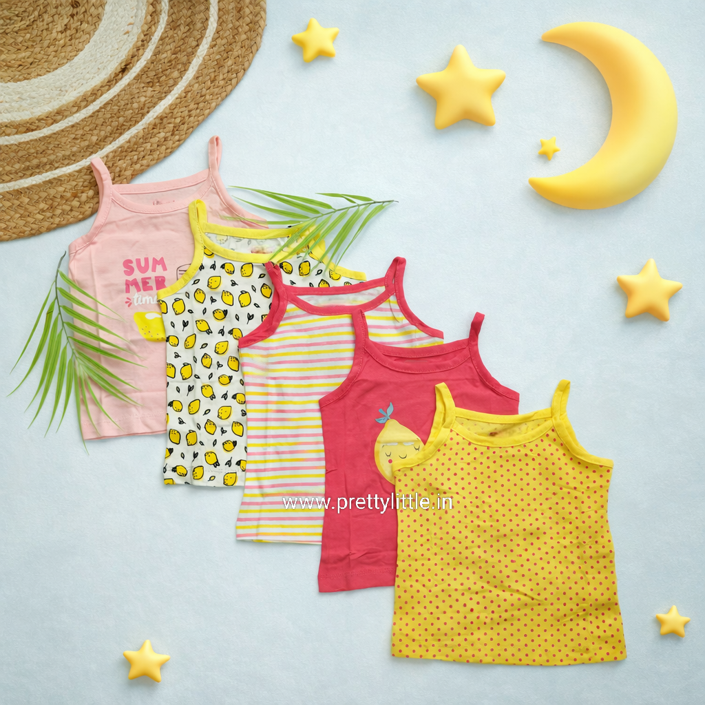 Girl Comfy Tots Cotton Sleeveless Vest value Pack (pack of 5) – 0-2 Years
