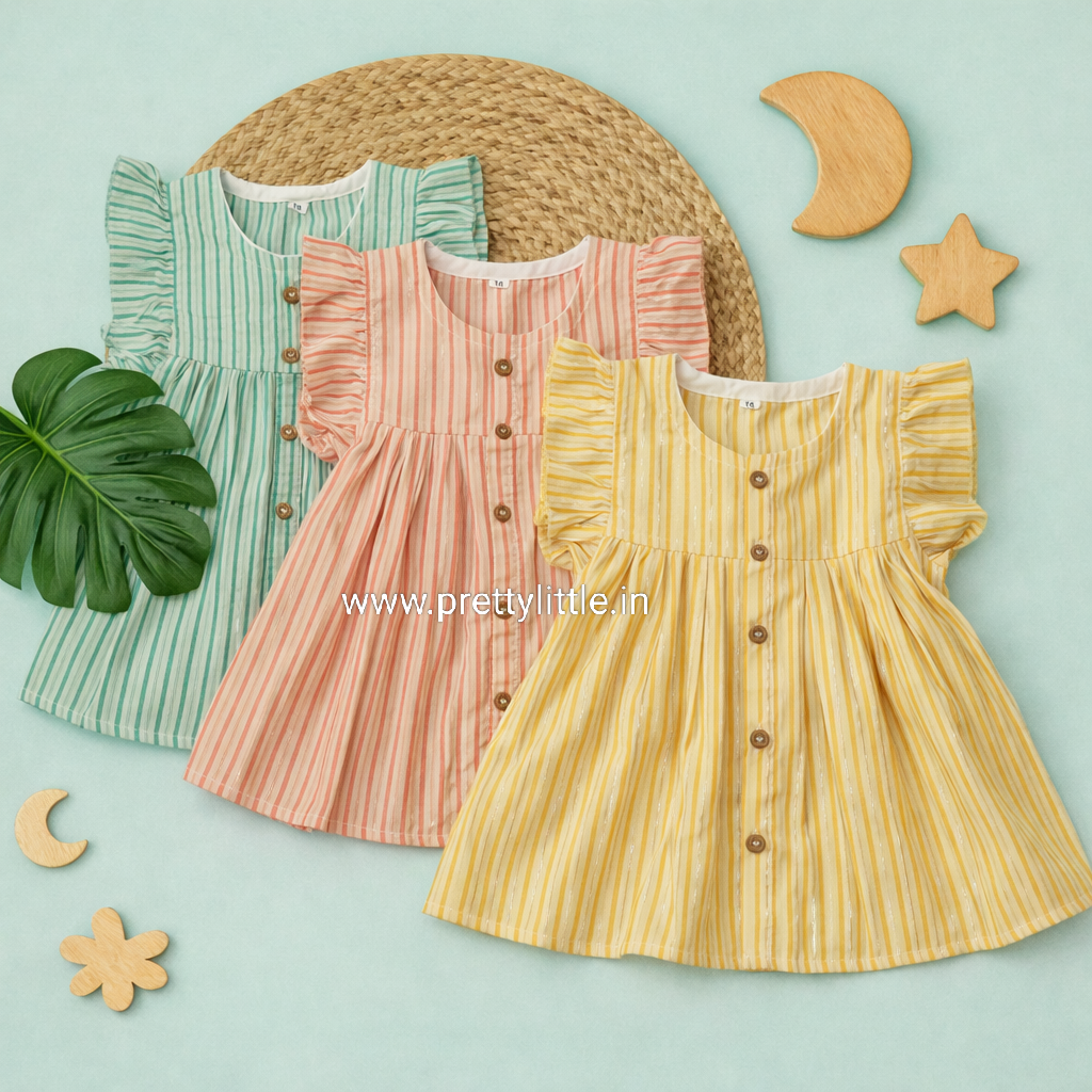Cute Stripe Girls Cotton Frock Combo – Pack of 3 Summer Frock (0-3 Years) (any 3)