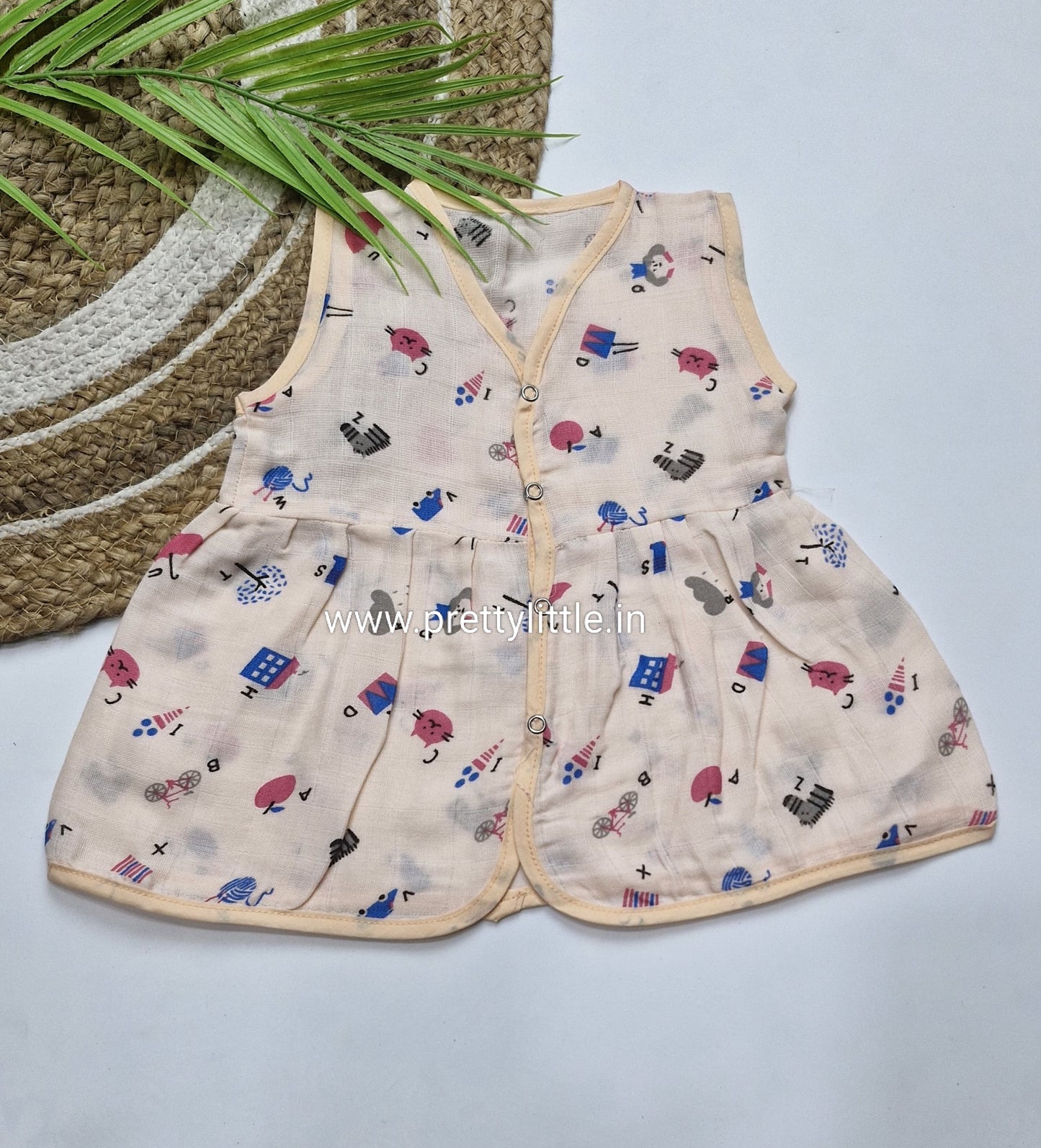 (Any 5) Combo Pack of Muslin soft Frocks for Babies sleeveless (0-8 month)