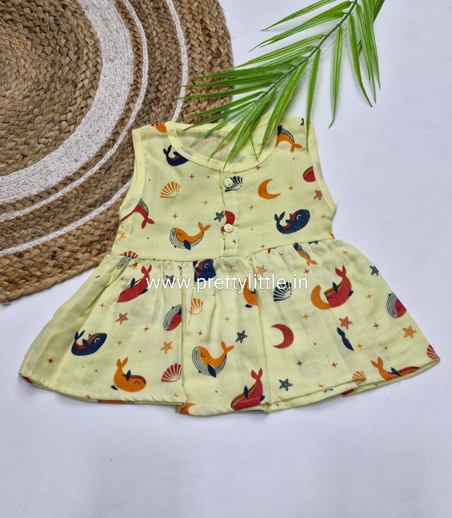 (Any 5) Combo Pack of Muslin soft Frocks for Babies sleeveless (0-6 month)