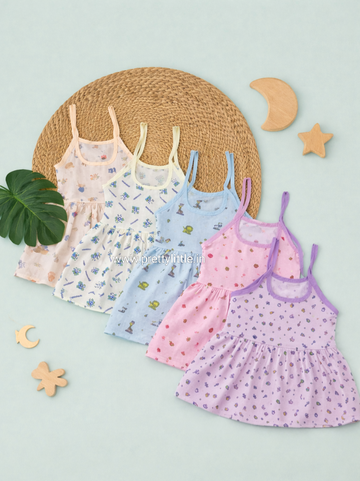 (Any 5) Combo Pack of Muslin soft knot Frocks for Babies (0-6 month)