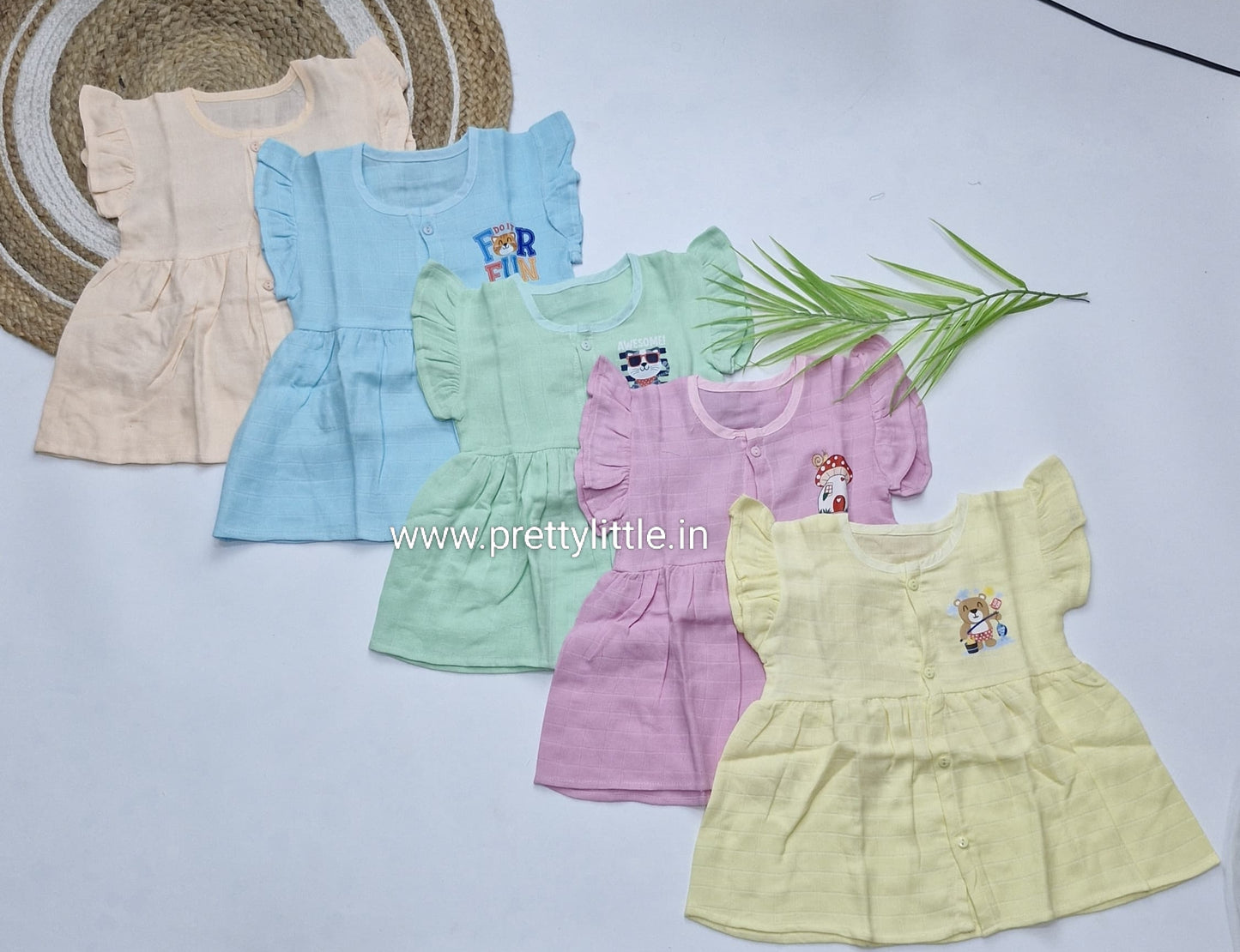 (Any 5) Combo Pack of Muslin soft butterfly Frocks for Babies (0-8 month)