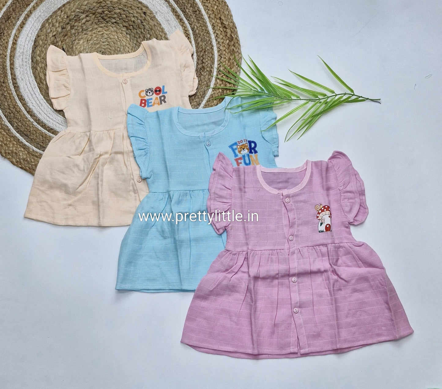 (Any 5) Combo Pack of Muslin soft butterfly Frocks for Babies (0-8 month)