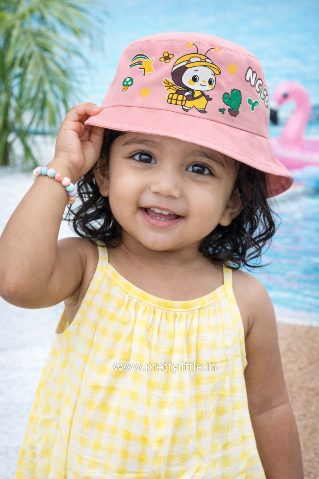 Kids Summer Bucket Cap – Cartoon Bee Print | Soft & Lightweight (1–4 Years)