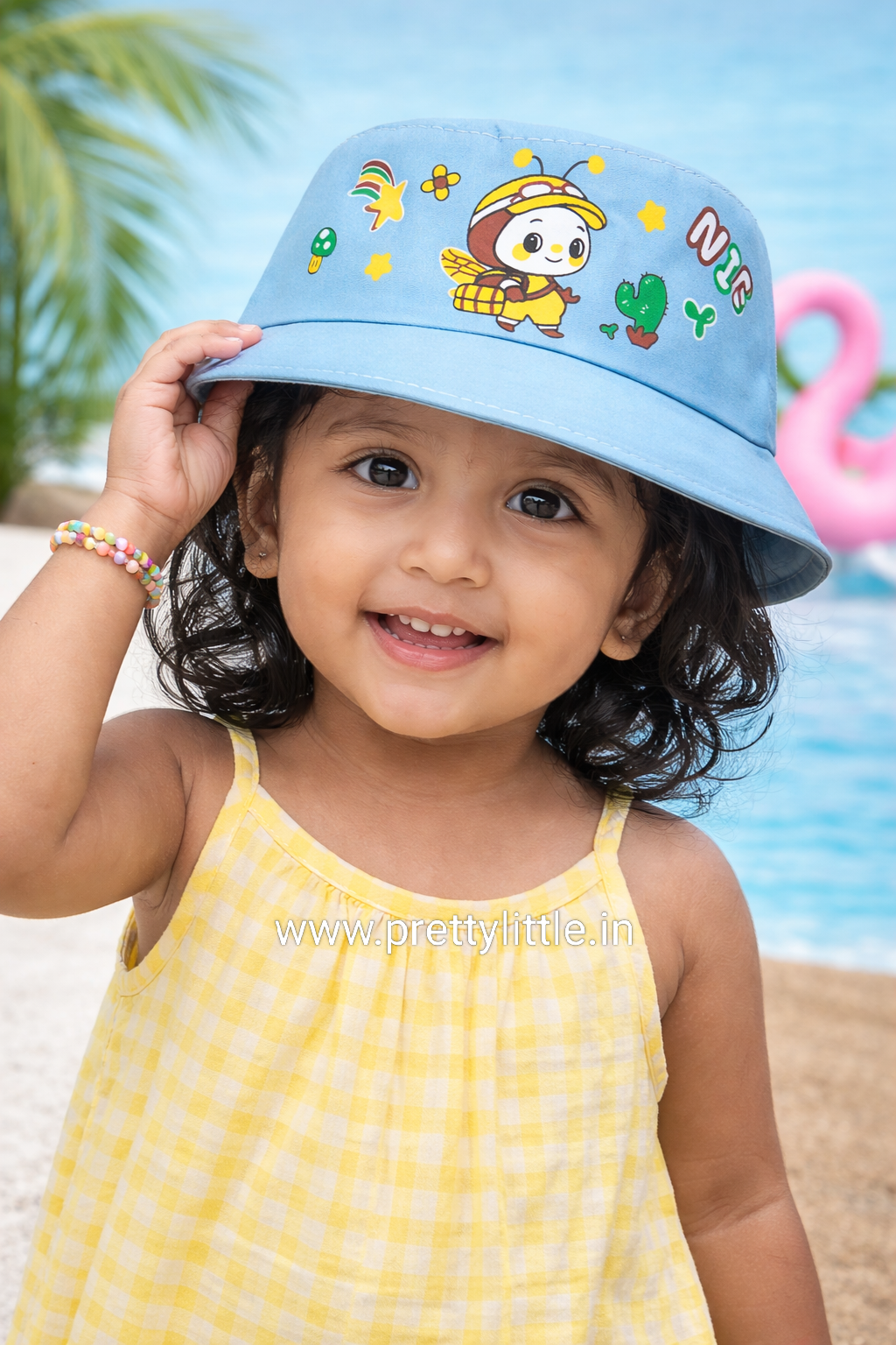 Kids Summer Bucket Cap – Cartoon Bee Print | Soft & Lightweight (1–4 Years)
