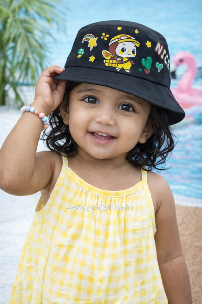 Kids Summer Bucket Cap – Cartoon Bee Print | Soft & Lightweight (1–4 Years)