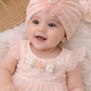 Baby Lace Turban Cap with Flower – Soft Stretch Headwrap (0–12 Months)