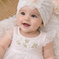 Baby Lace Turban Cap with Flower – Soft Stretch Headwrap (0–12 Months)
