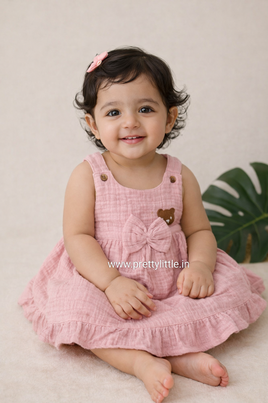 Crinkled Muslin Baby Frock with Bow | 0–3 Years | 0-2 Years (Any 1)