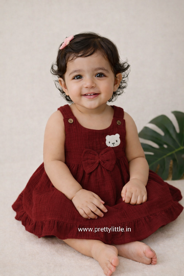 Crinkled Muslin Baby Frock with Bow | 0–3 Years | 0-2 Years (Any 1)