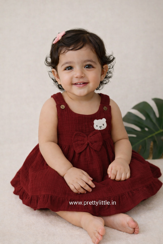 Crinkled Muslin Baby Frock with Bow | 0–3 Years | 0-2 Years (Any 1)