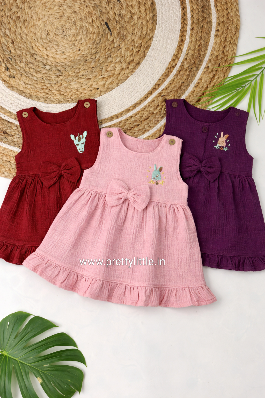Crinkled Muslin cute Baby Frock with Bow  0-2 Years (Any 3)