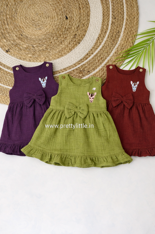 Crinkled Muslin cute Baby Frock with Bow  0-2 Years (Any 3)