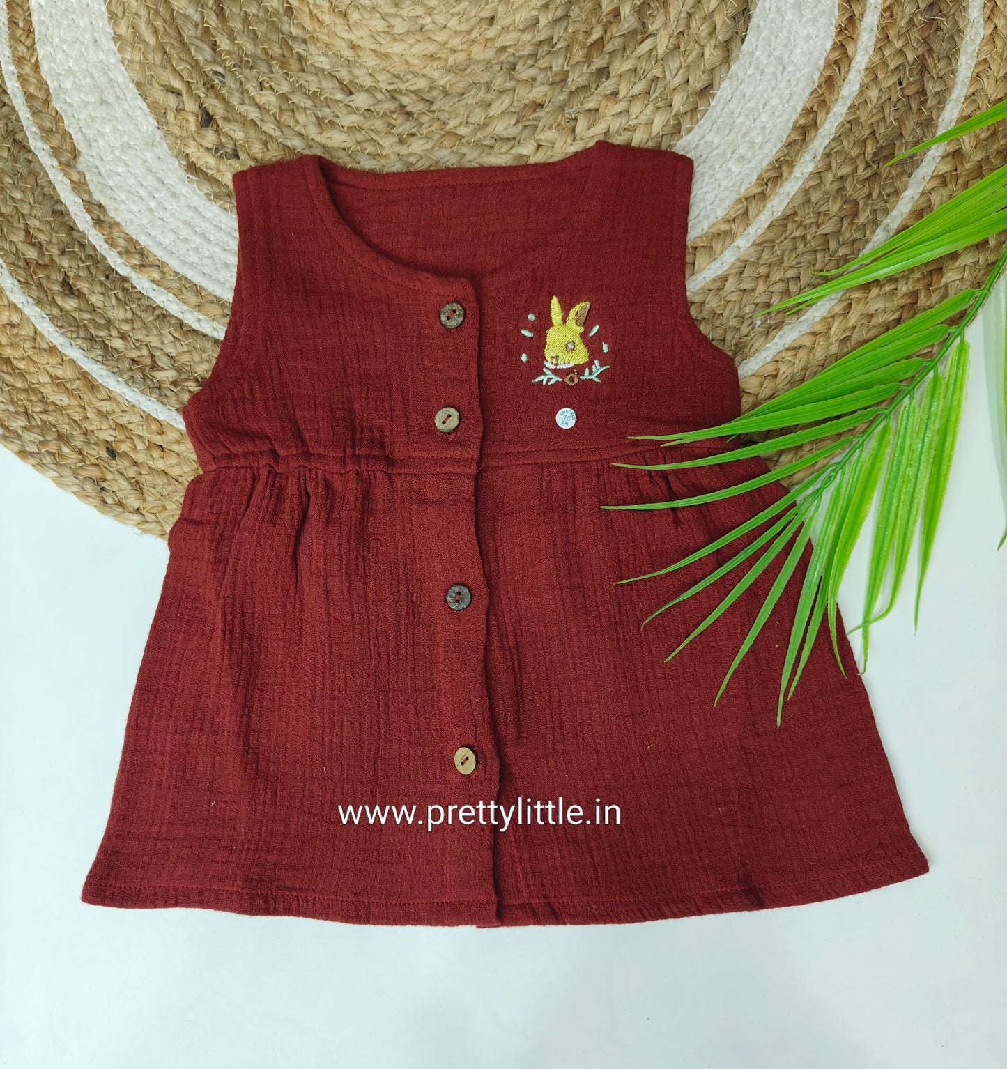 Crinkled Muslin Baby Frock with full button | 0-2 Years (Any 1)