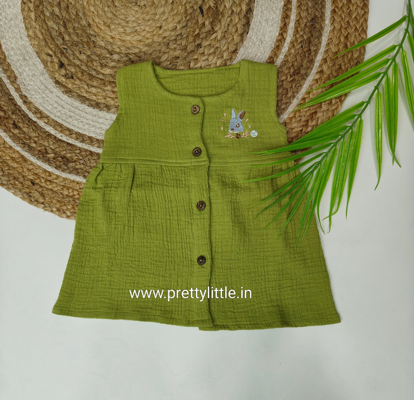 Crinkled Muslin Baby Frock with full button | 0-2 Years (Any 1)