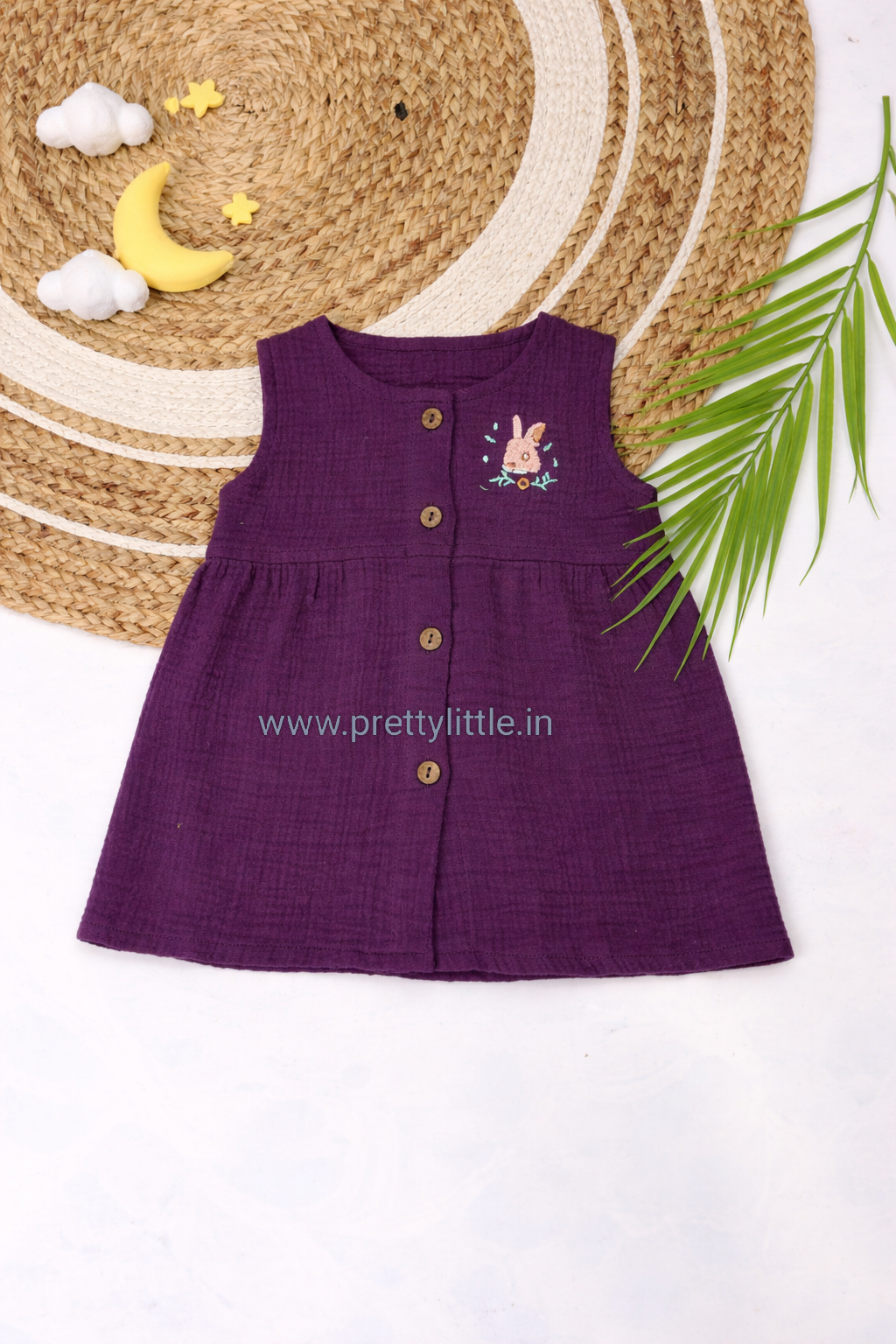 Crinkled Muslin Baby Frock with full button | 0-2 Years (Any 1)