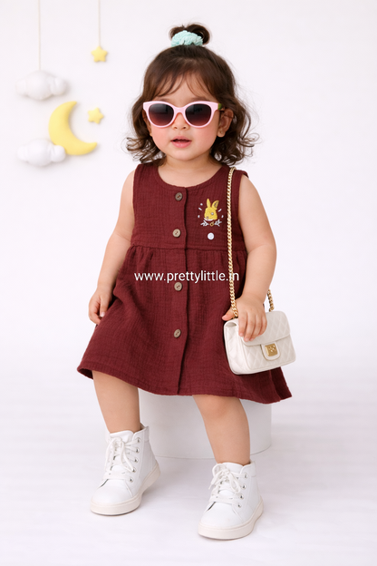Crinkled Muslin Baby Frock with full button | 0-2 Years (Any 1)