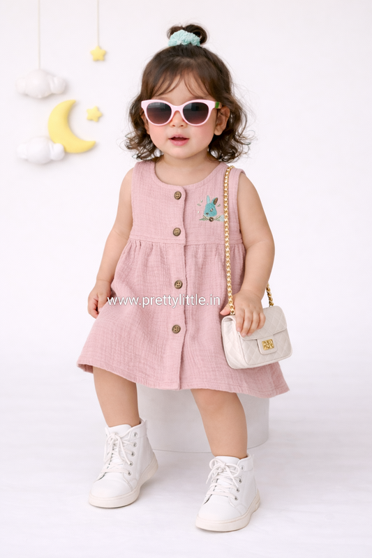 Crinkled Muslin Baby Frock with full button | 0-2 Years (Any 1)