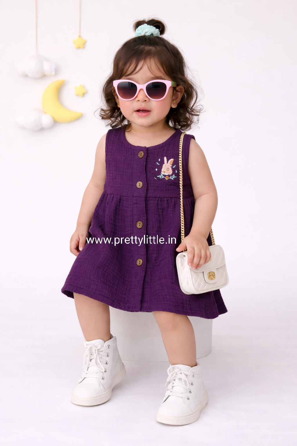 Crinkled Muslin Baby Frock with full button | 0-2 Years (Any 1)