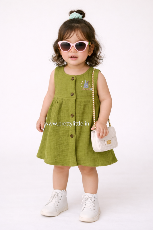 Crinkled Muslin Baby Frock with full button | 0-2 Years (Any 1)