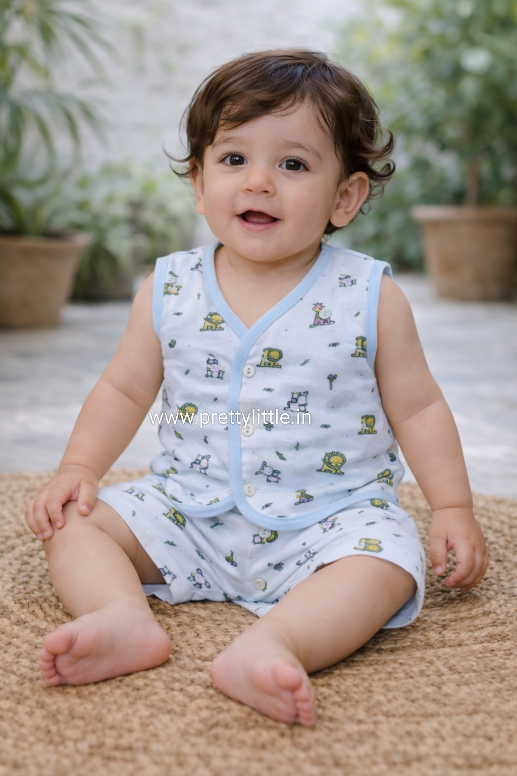color Muslin sleeveless jabla with trouser set ( best 3 dispatched) (half set) (0-8 month)