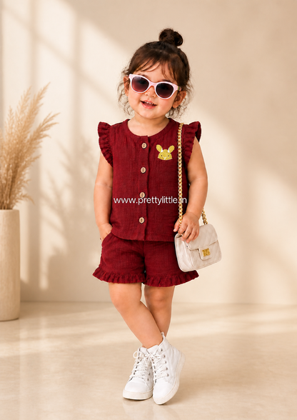 Premium Muslin Crinkled Co-Ord Set for Baby Girl (0-3 Month)