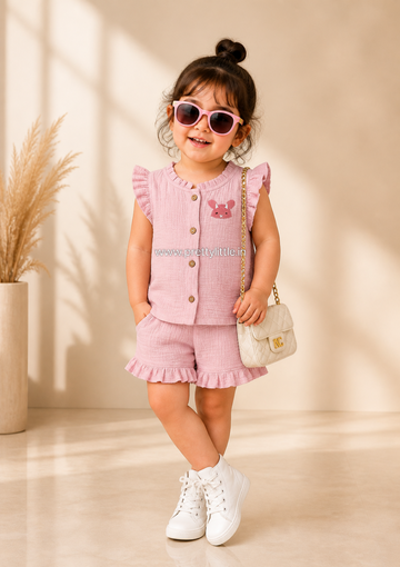 Premium Muslin Crinkled Co-Ord Set for Baby Girl (0-3 Month)