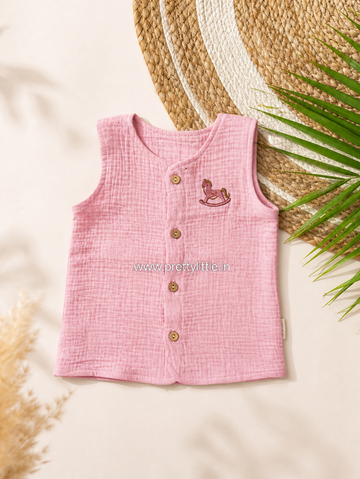 Crinkled Muslin Sleeveless jabla Baby Top – Soft Cotton Comfort| 0-2 Years