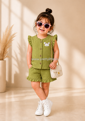 Premium Muslin Crinkled Co-Ord Set for Baby Girl (0-3 Month)