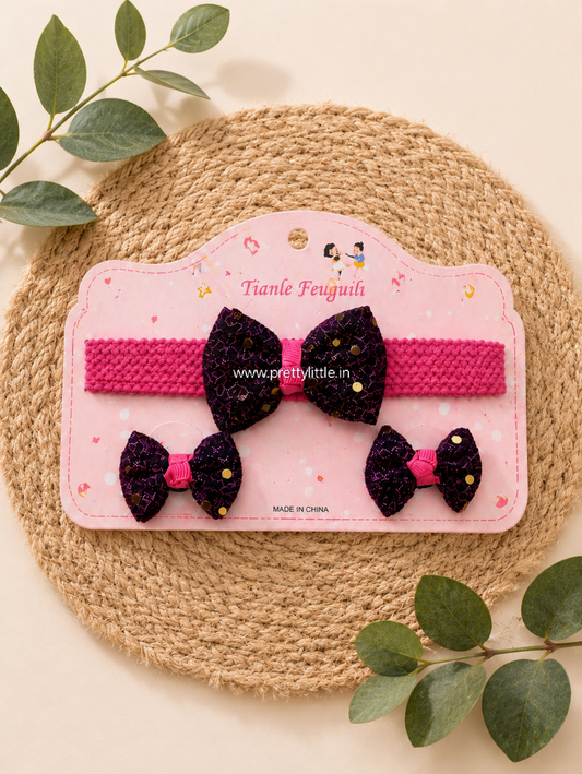 Baby Girl Glitter Bow Headband Set