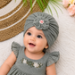 Baby Lace Turban Cap with Flower – Soft Stretch Headwrap (0–12 Months)