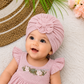 Baby Lace Turban Cap with Flower – Soft Stretch Headwrap (0–12 Months)