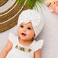 Baby Lace Turban Cap with Flower – Soft Stretch Headwrap (0–12 Months)