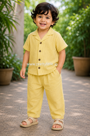 Crinkled Muslin Unisex sleeve Co-ord Set – 1-4 Years