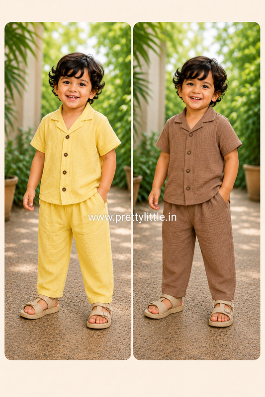 Crinkled Muslin Unisex sleeve Co-ord Set – Pack of 2 | 1-4 Years