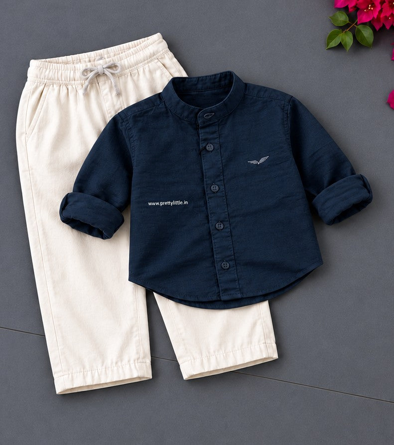 Little Gentleman Mandarin Collar Shirt & Cargo Pant Set –| 1-7 year