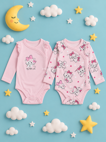 Little Kitty Wrap Onesies – Pack of 2 | 0–3 Months