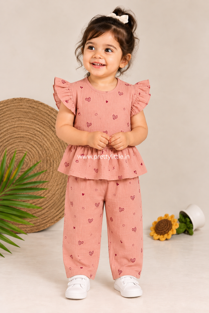 Little Charm Muslin Peplum Top & Pant Set