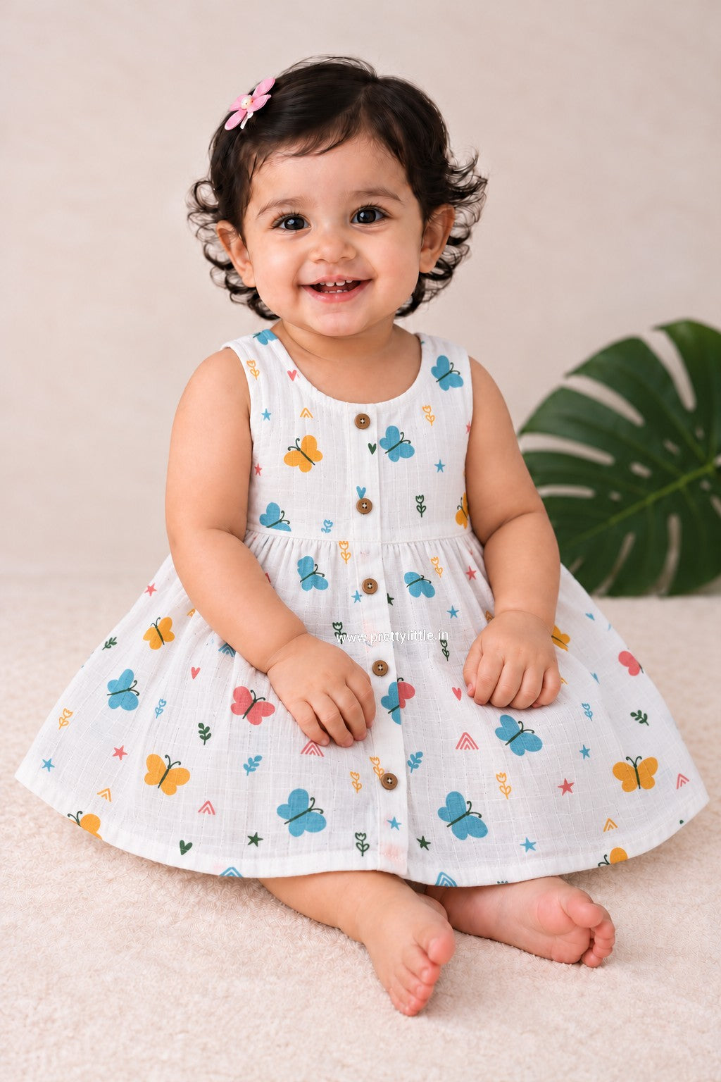 Tiny Treasures Muslin Button-Front Baby Frock |0-18 month