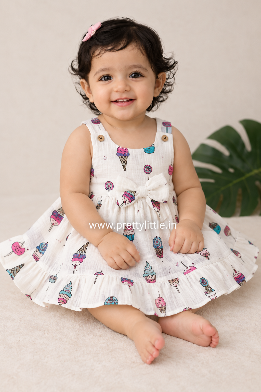 Fruity Garden muslin Bow Frock for Baby Girls – 0 to 18 Months