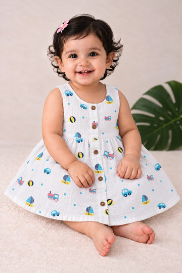 Tiny Treasures Muslin Button-Front Baby Frock |0-18 month