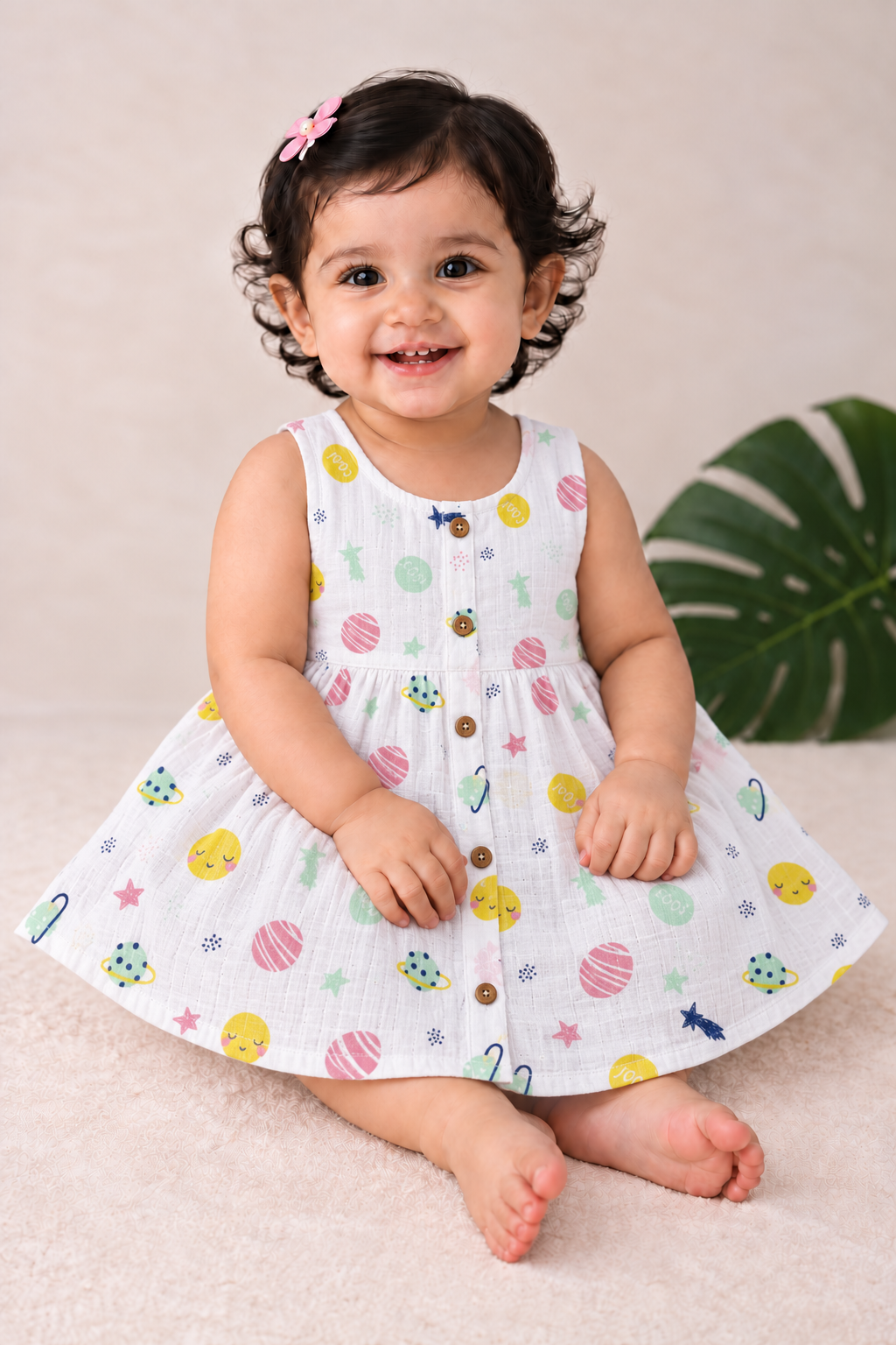 Tiny Treasures Muslin Button-Front Baby Frock |0-18 month