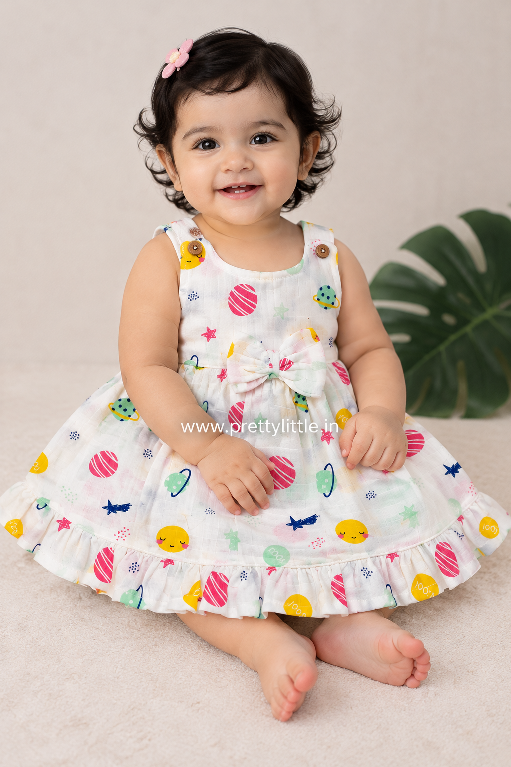 Fruity Garden muslin Bow Frock for Baby Girls – 0 to 18 Months