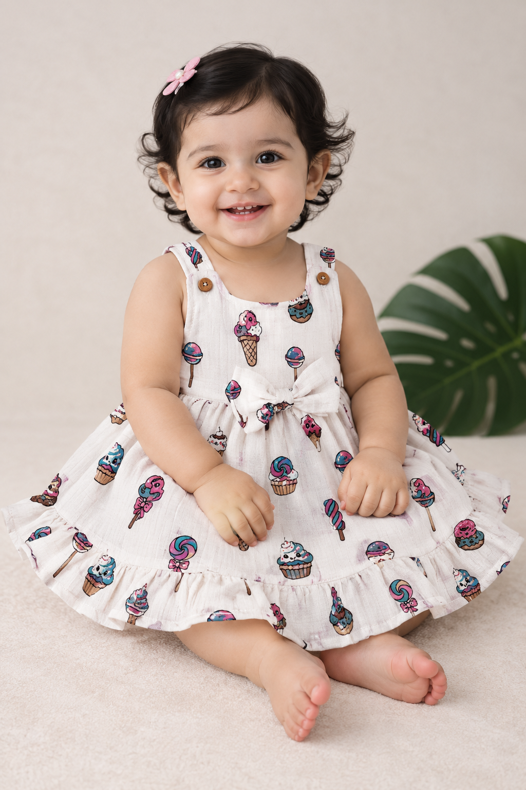 Fruity Garden muslin Bow Frock for Baby Girls – 0 to 18 Months