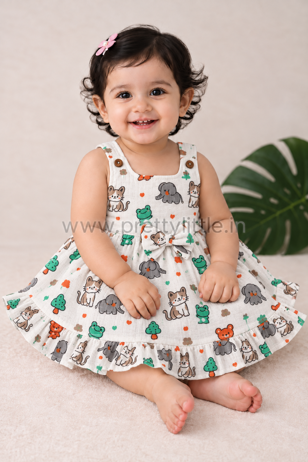 Fruity Garden muslin Bow Frock for Baby Girls – 0 to 18 Months