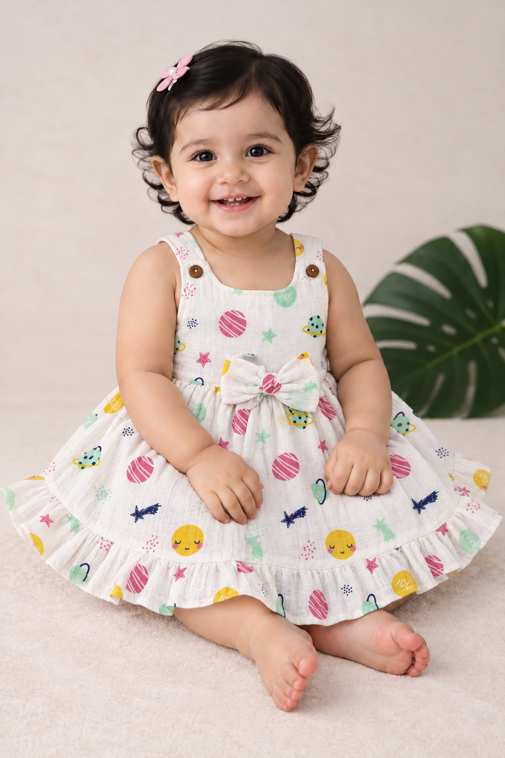 Fruity Garden muslin Bow Frock for Baby Girls – 0 to 18 Months