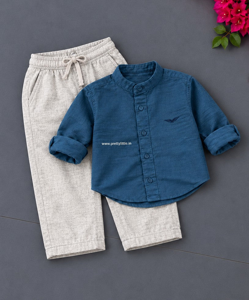 Little Gentleman Mandarin Collar Shirt & Cargo Pant Set –| 1-7 year