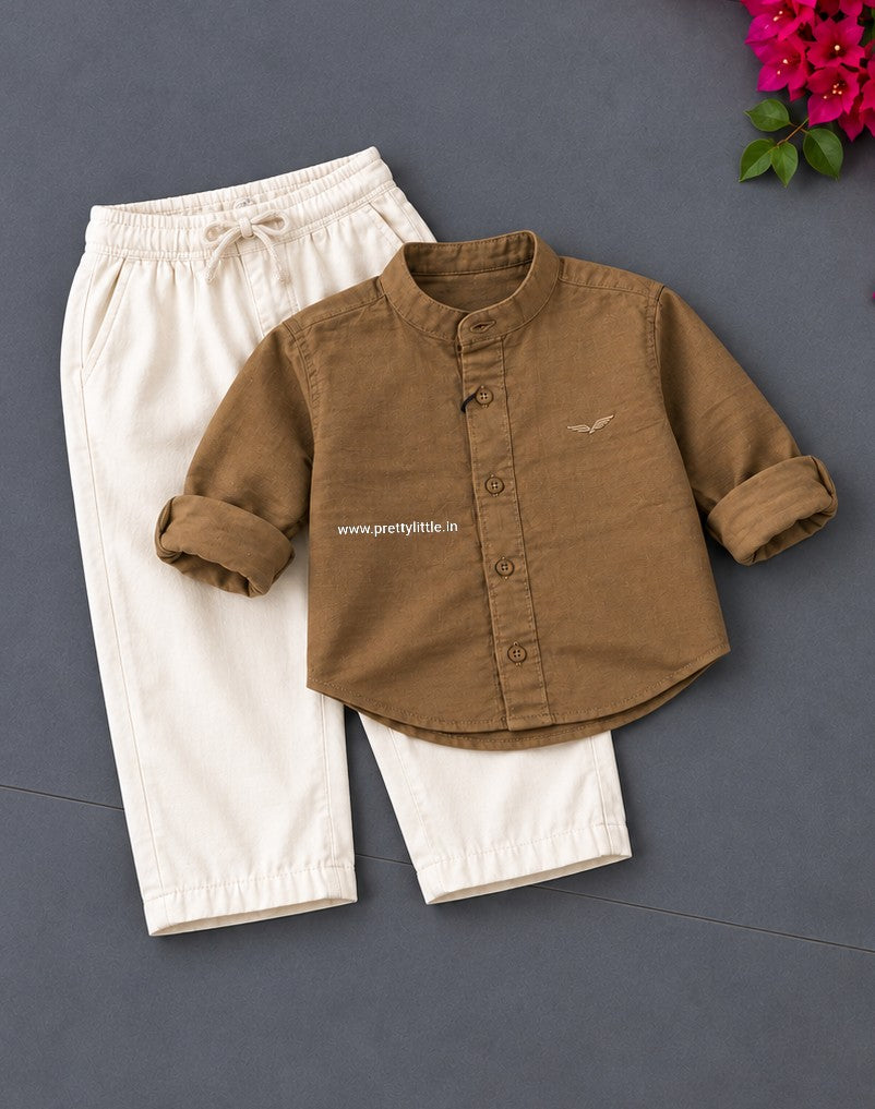 Little Gentleman Mandarin Collar Shirt & Cargo Pant Set –| 1-7 year