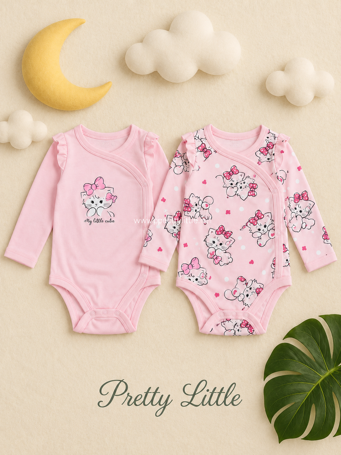 Little Kitty Wrap Onesies – Pack of 2 | 0–3 Months